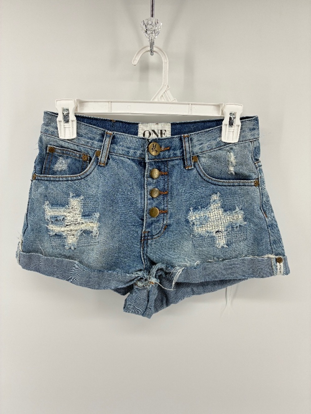 One Teaspoon Blue Distressed Jean Shorts